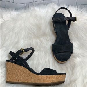 UGG D'Alessio Black Suede Wedge Sandals Size 7.5